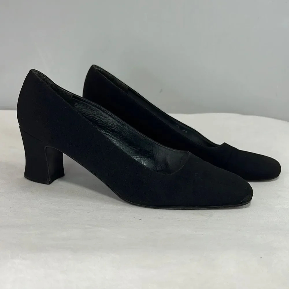 Stuart Weitzman || Black Fabric Square Toe Heels size 7.5 6213999